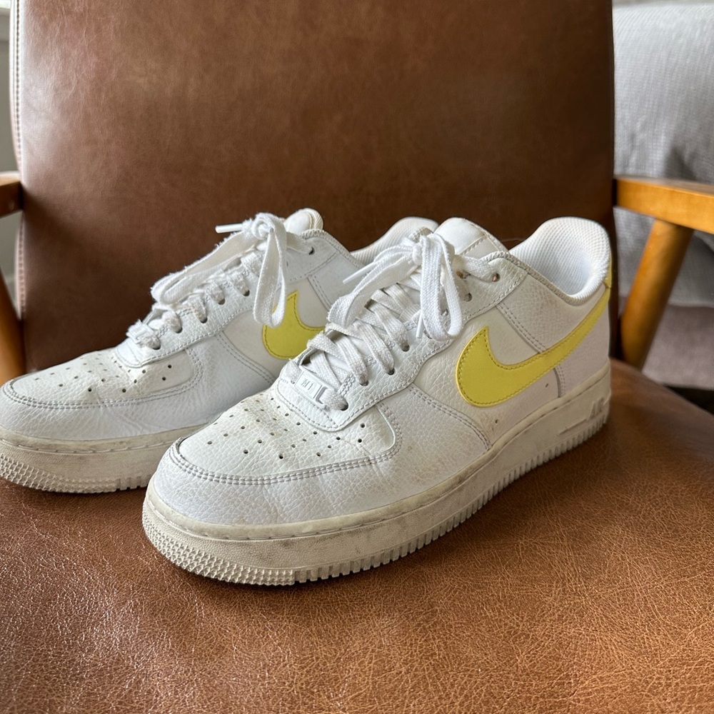 Nike White and Yellow Air Force 1s